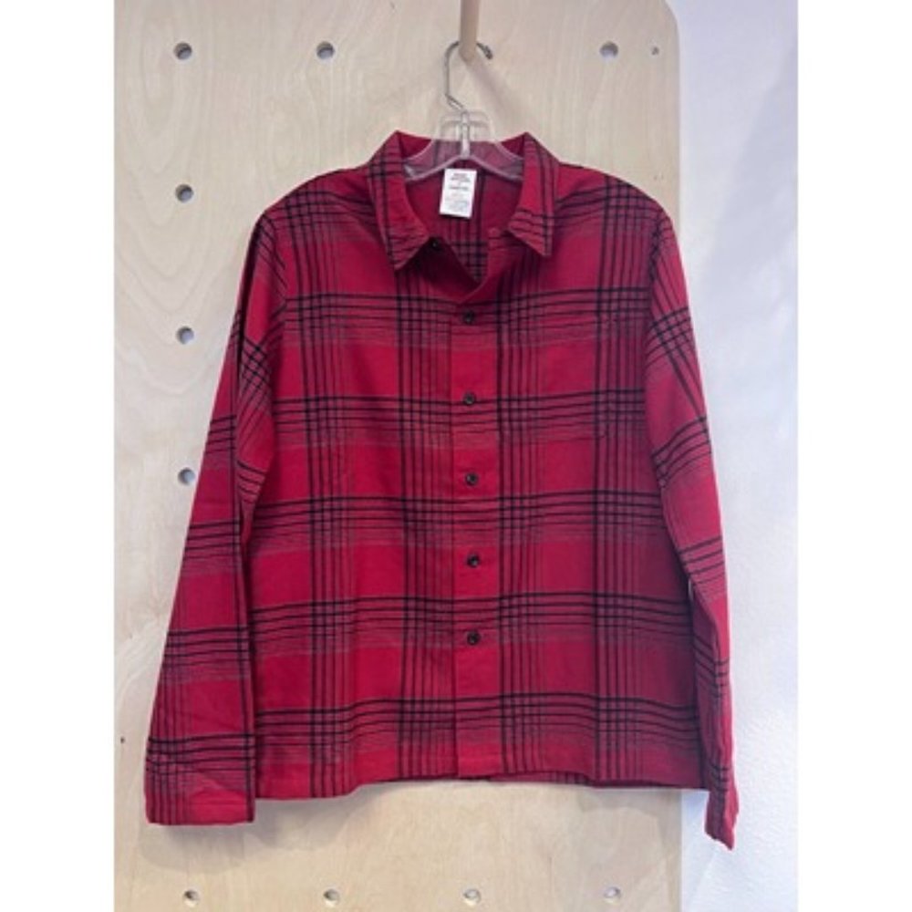 Lands End Blake Shelton Red Black Collared Pocket Plaid Button Up Boys Size 18